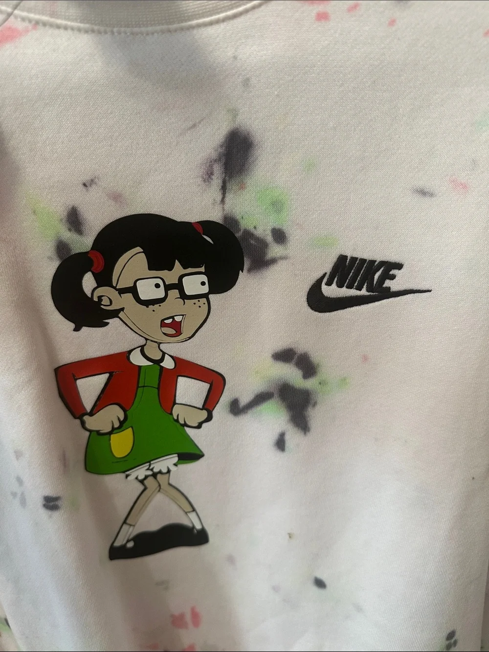 Nike White Tie-Dye Crewneck Sweatshirt with Pink & Green Accents